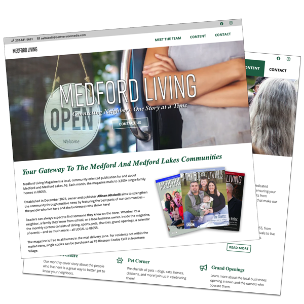 Website design for Medford Living, showcasing a modern layout and user-friendly interface.